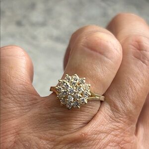 CZ Cocktail Ring CZ Cluster Ring Size 6 Yellow Gold Plated Mid Century Style